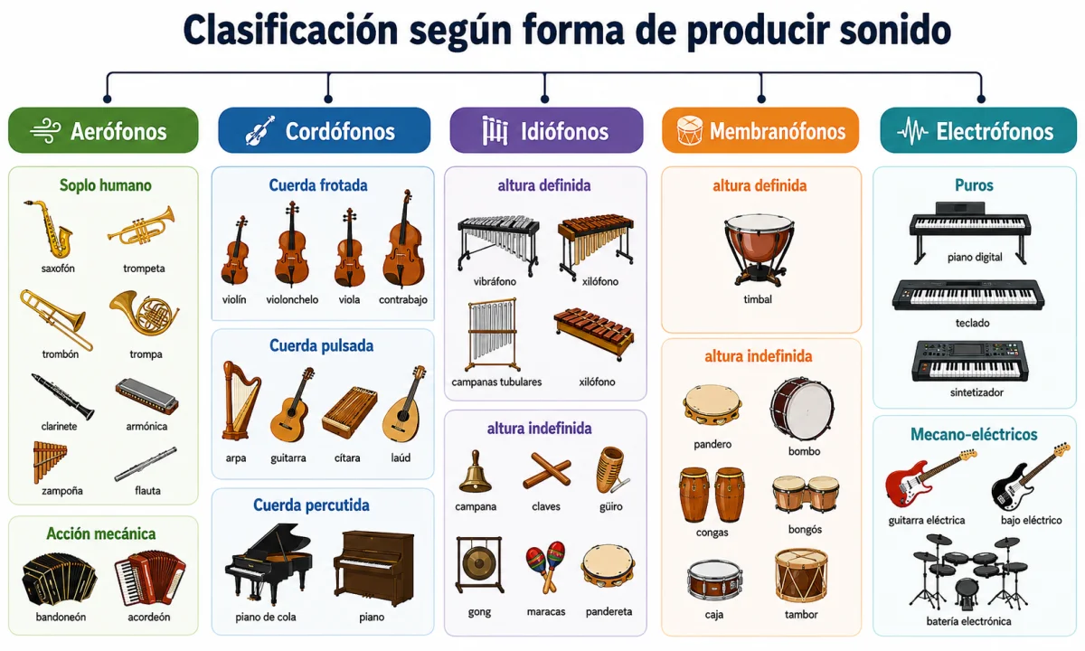 Tipos de instrumentos musicales y sus principales características