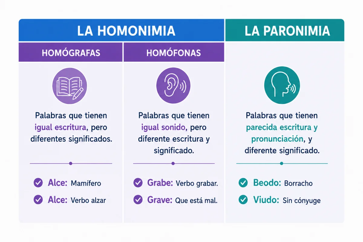 Diferencia entre palabras homónimas y parónimas: ejemplos y ejercicios