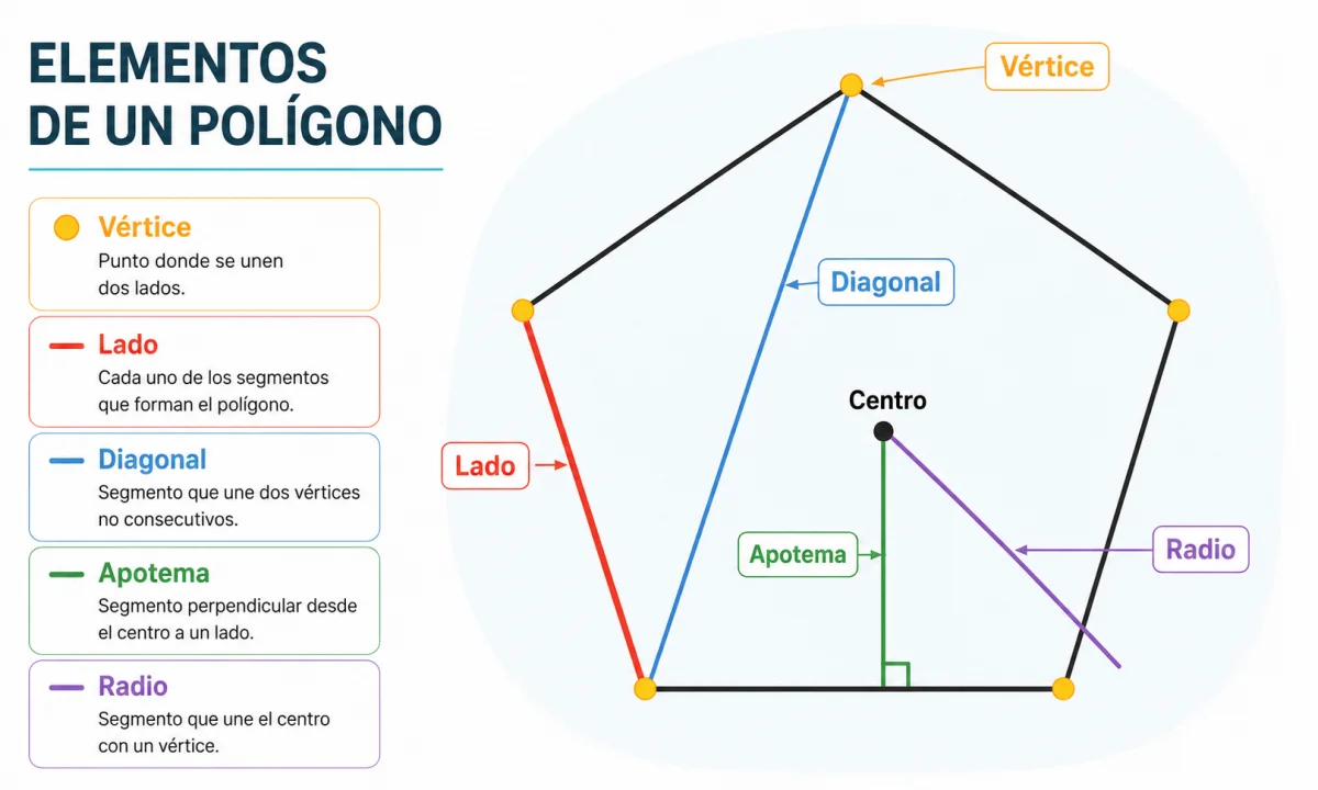 Elementos de los polígonos: partes y características principales