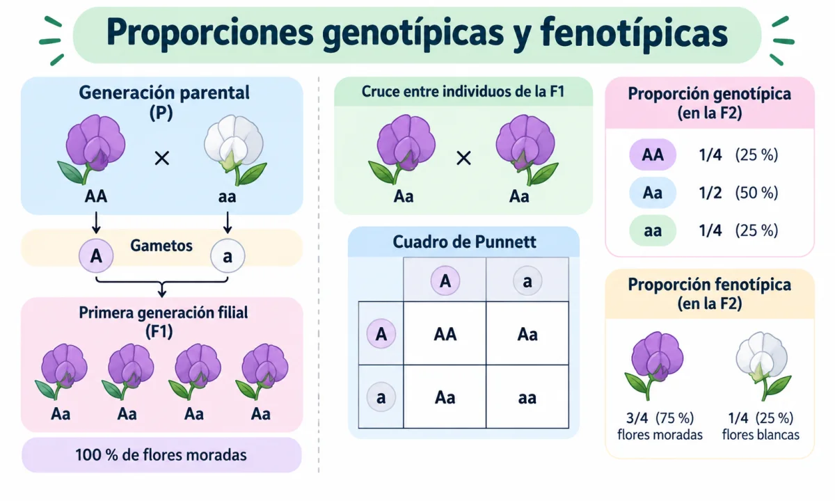 Calcular las proporciones genotípicas y fenotípicas paso a paso