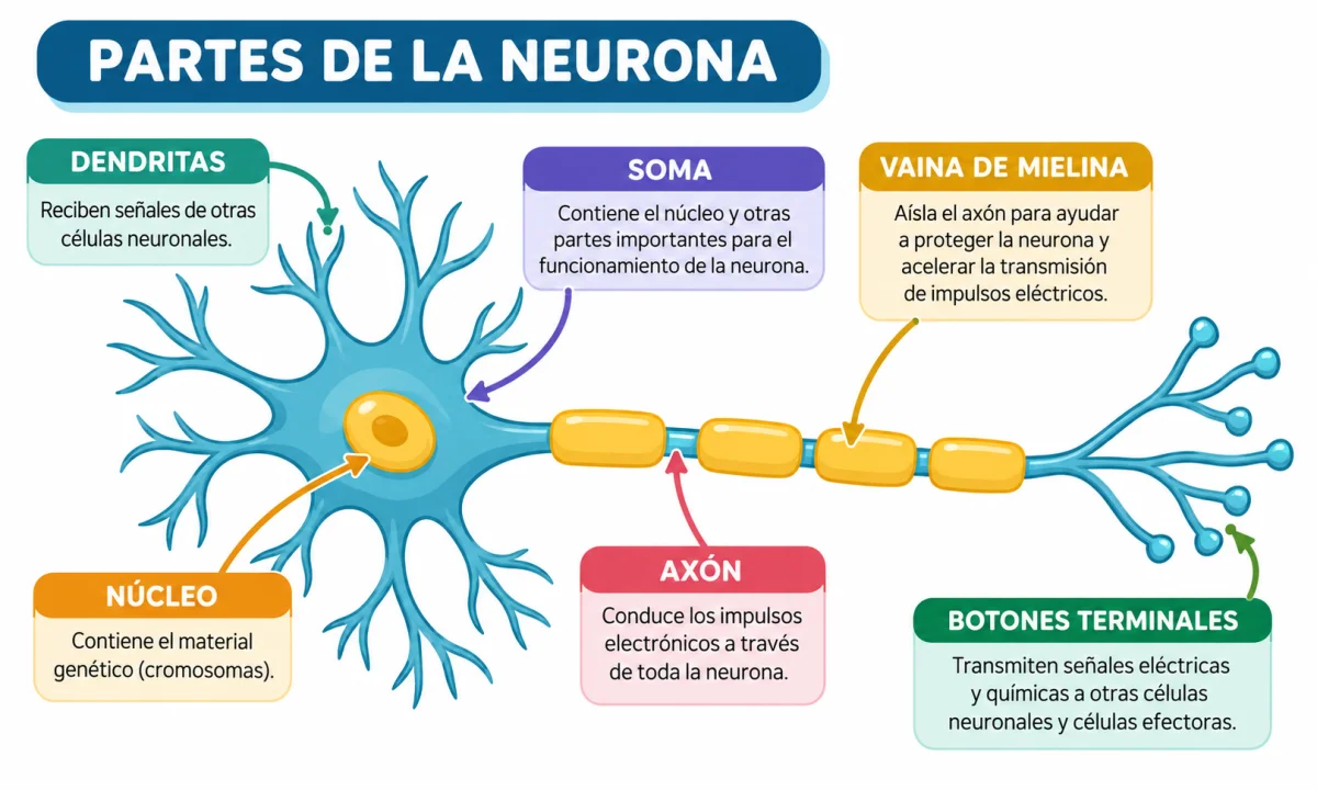 ¿Cuáles son las partes de las neuronas? - Esquema explicado