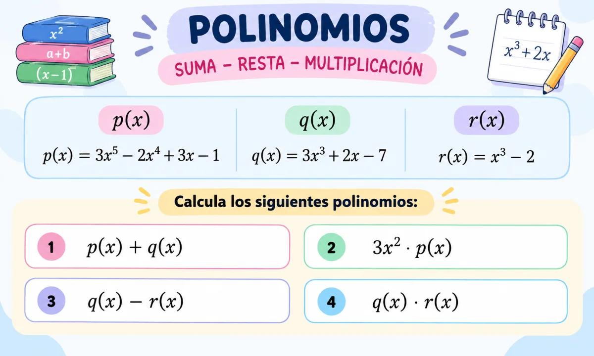 Suma, resta y multiplicación de polinomios: cómo hacerlas paso a paso