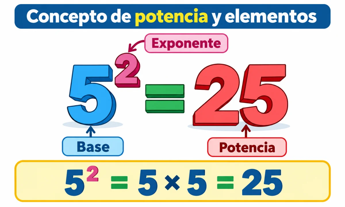 Concepto de potencia y elementos: definición y ejemplos