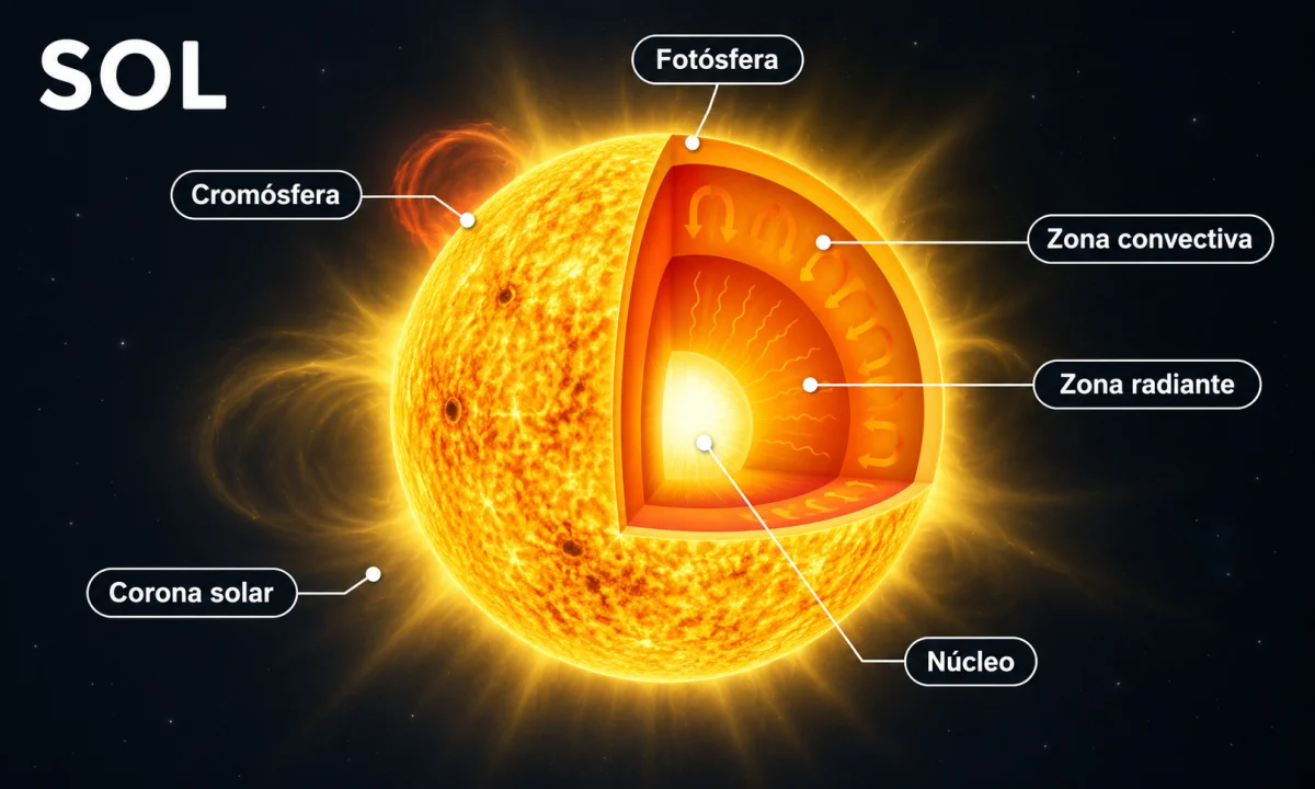Cuáles son las partes del Sol y sus características principales