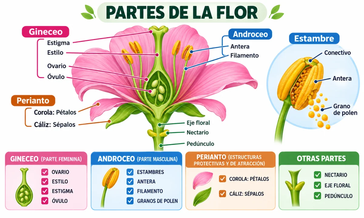 Las partes de una flor y sus funciones: estructura y reproducción