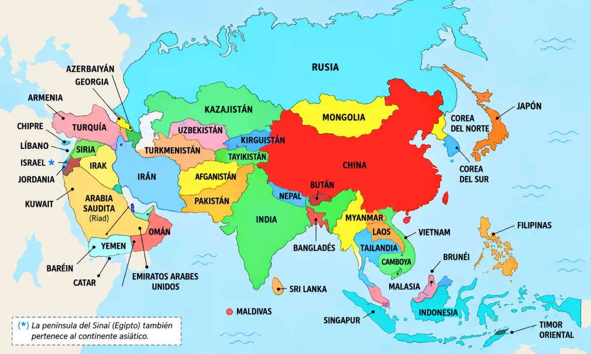 Los países de Asia y sus capitales: lista completa y mapa geográfico