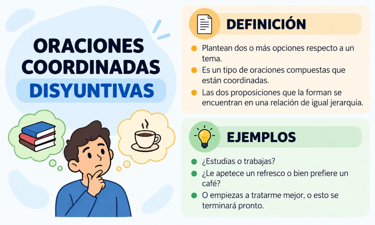 Oraciones coordinadas disyuntivas: qué son, nexos y ejemplos