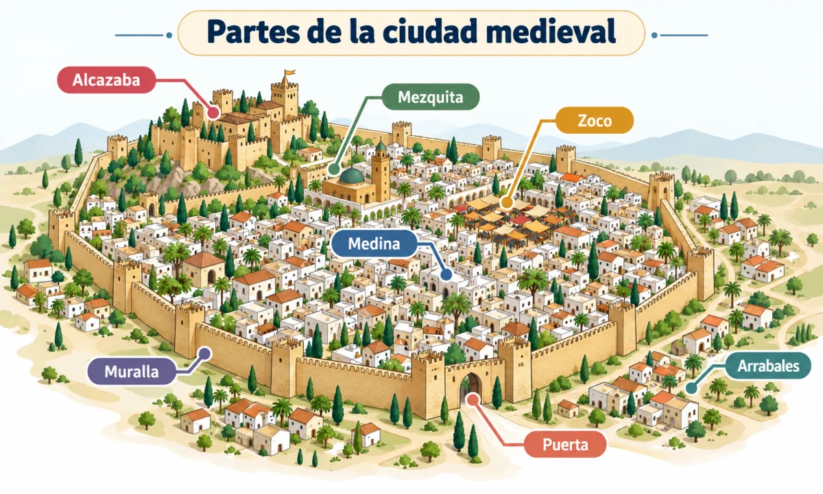 La ciudad medieval y sus partes principales