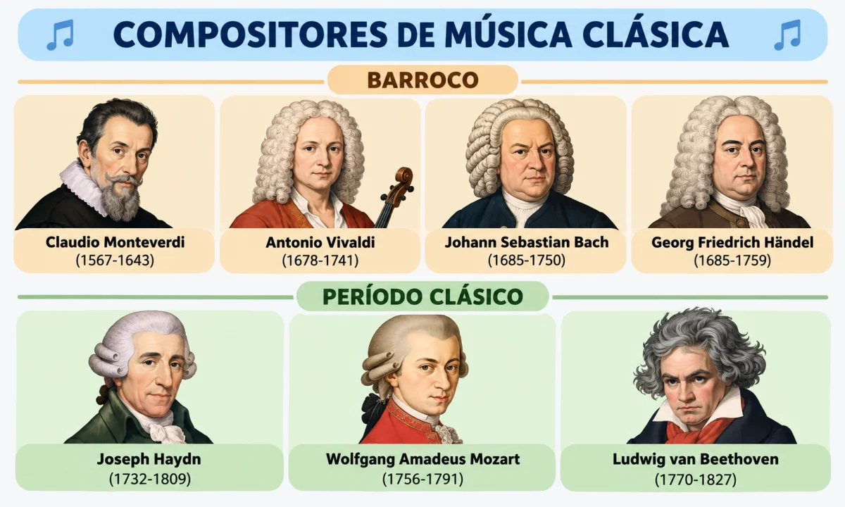 Compositores de música clásica: autores y obras esenciales