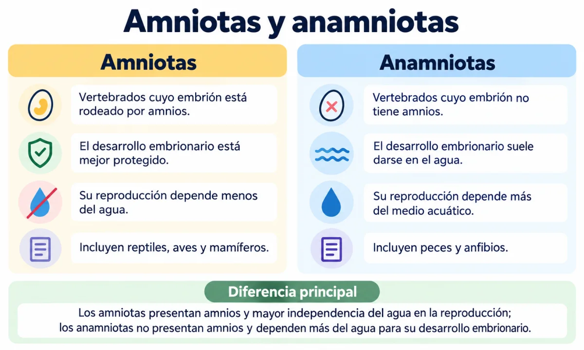 Amniotas y anamniotas: diferencias principales